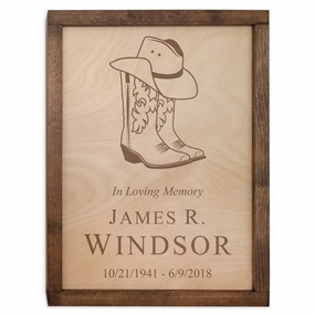 Cowboy Boots Wall Mounted Wood Cremation Urn Plaque