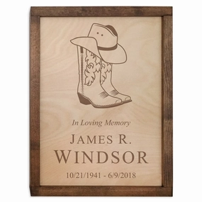 Cowboy Boots Wall Mounted Wood Cremation Urn Plaque