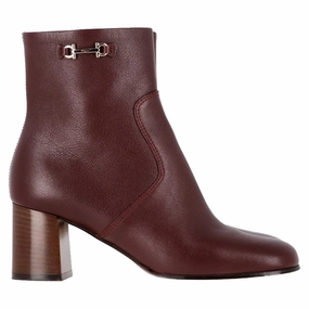 Ferragamo Otello Buckle-Detail Ankle Boots in Burgundy Leather