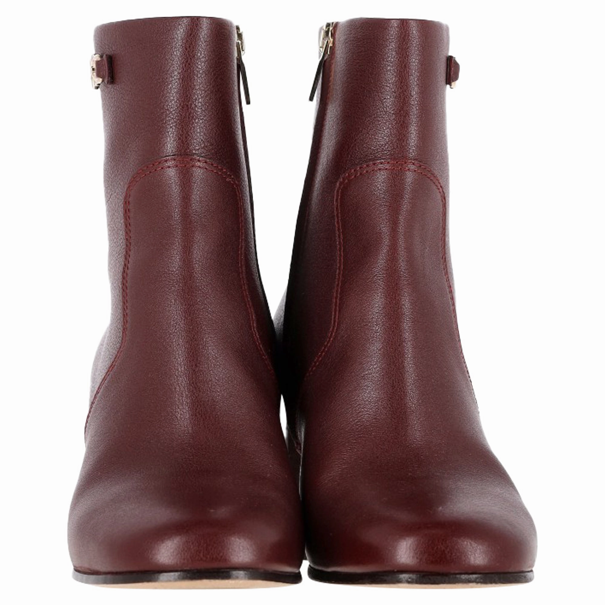 Ferragamo Otello Buckle-Detail Ankle Boots in Burgundy Leather