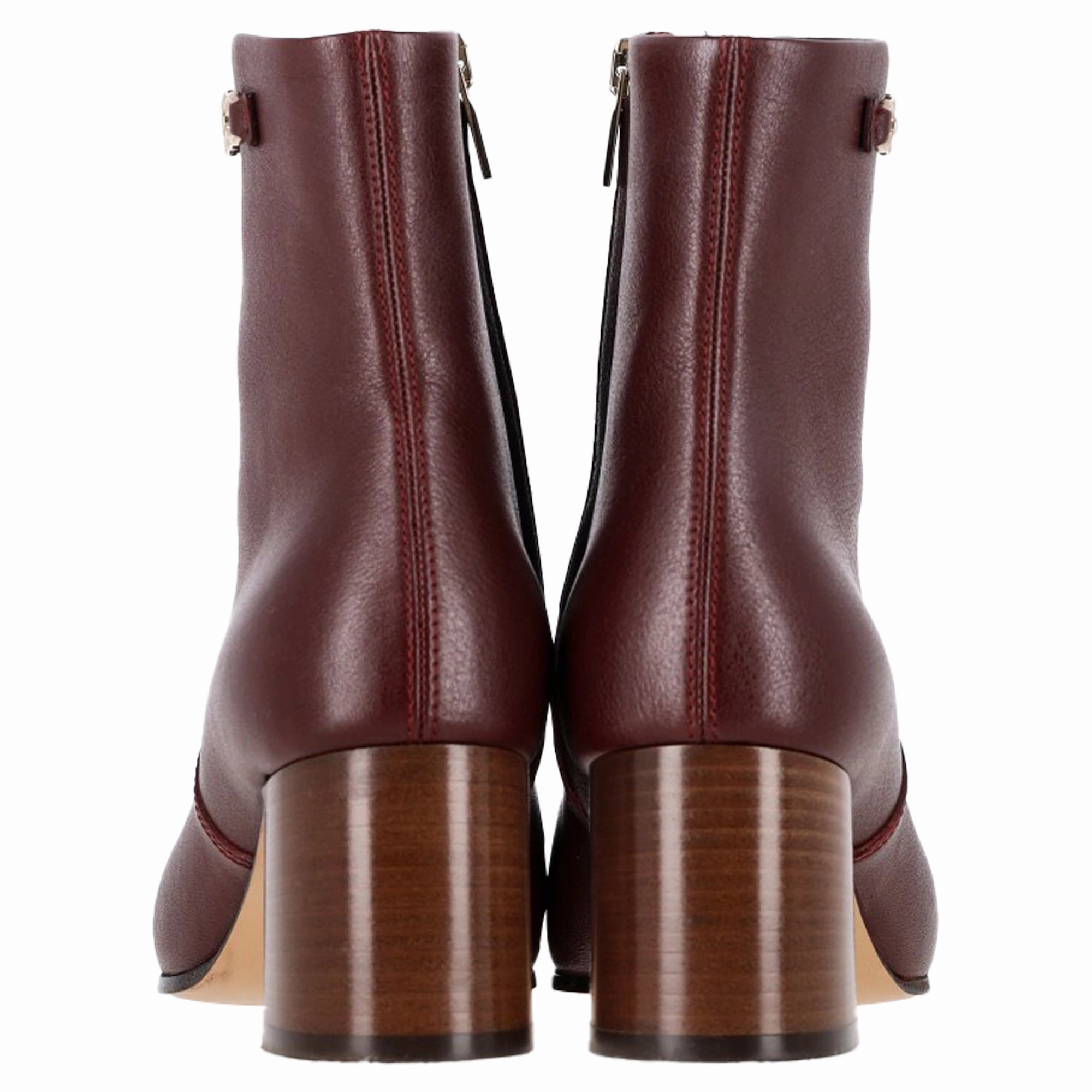 Ferragamo Otello Buckle-Detail Ankle Boots in Burgundy Leather