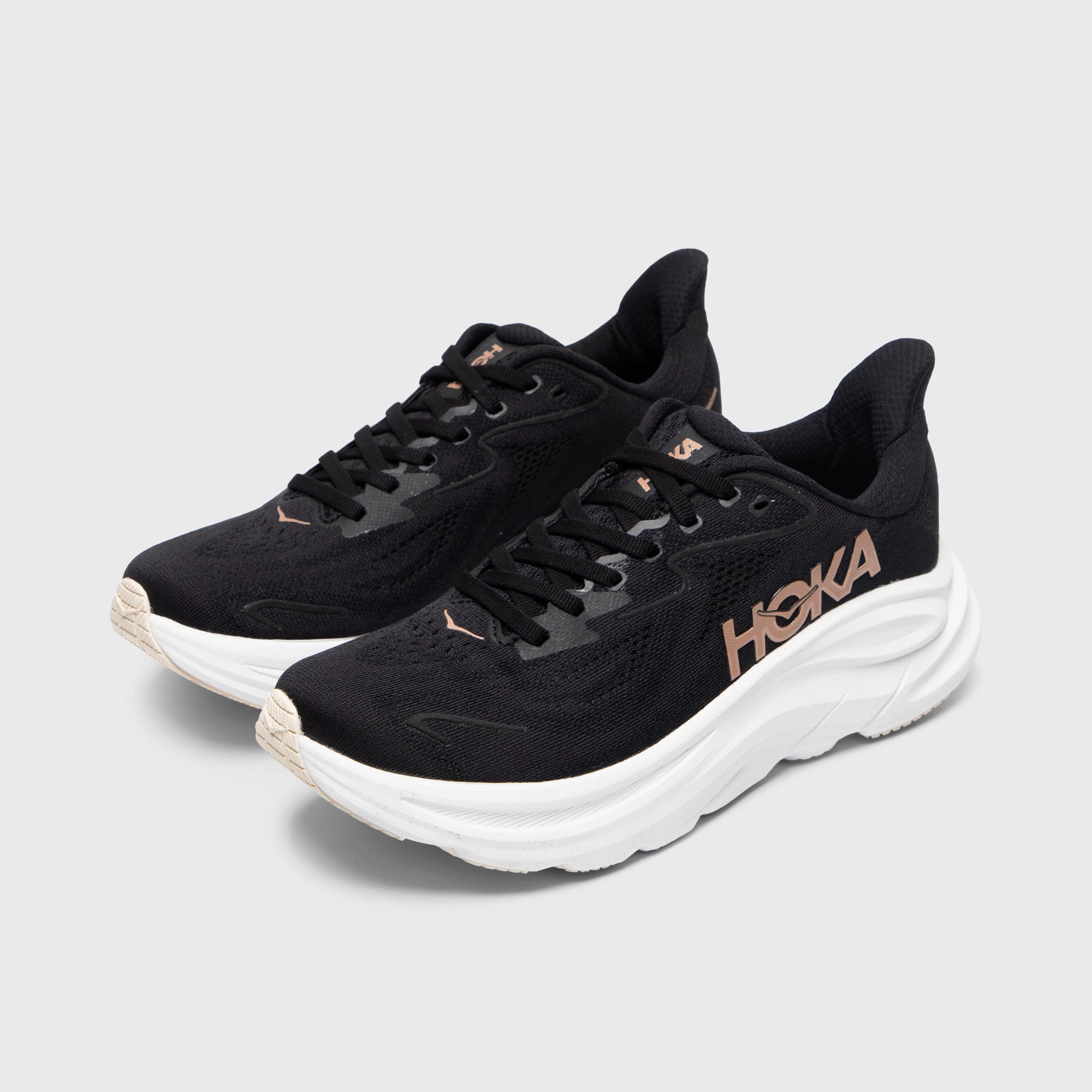 Hoka Women's Clifton 10 Black / White - Rose Gold