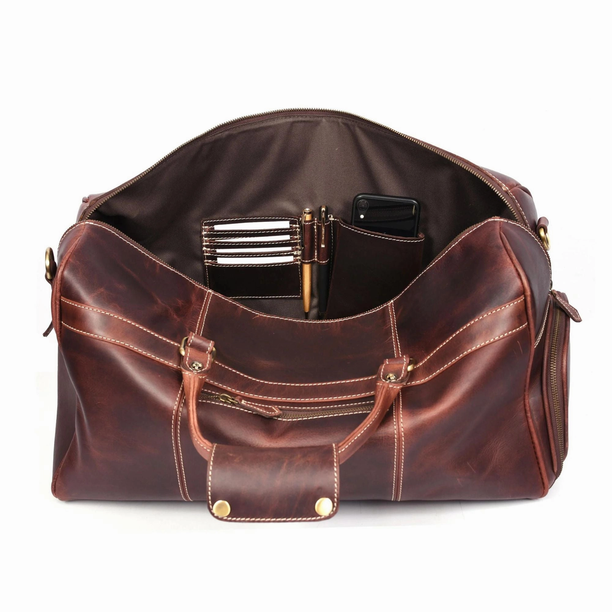 The Voyager Duffle - Brown Full-Grain Distressed Leather Duffle Bag