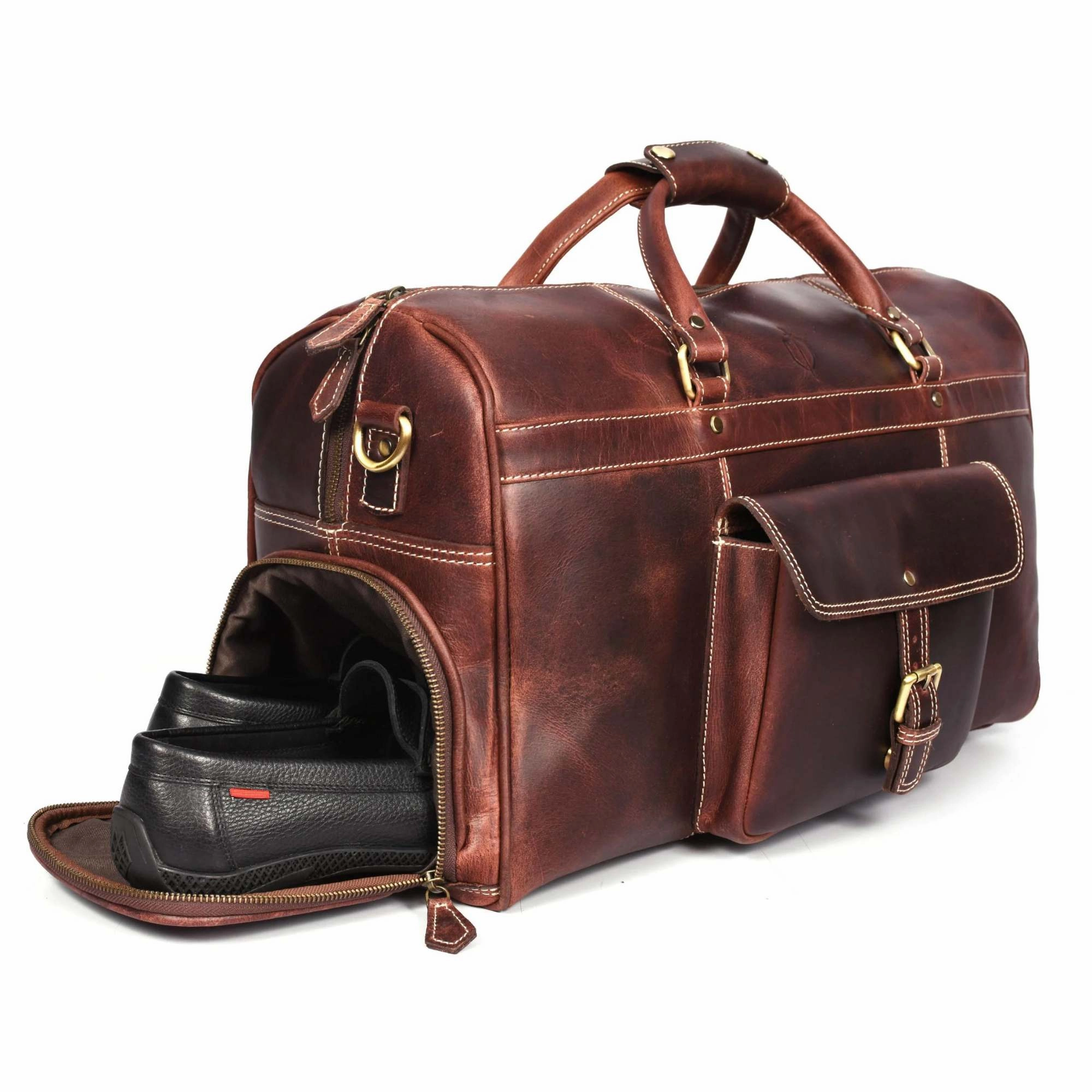 The Voyager Duffle - Brown Full-Grain Distressed Leather Duffle Bag
